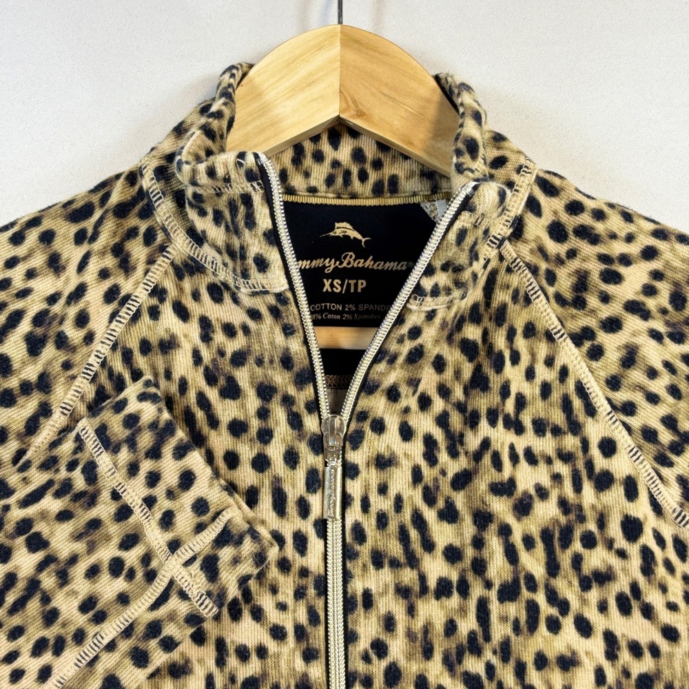 Tommy Bahama Jacket Womens XS Leopard Print Full Zip Cotton Spandex Athleisure